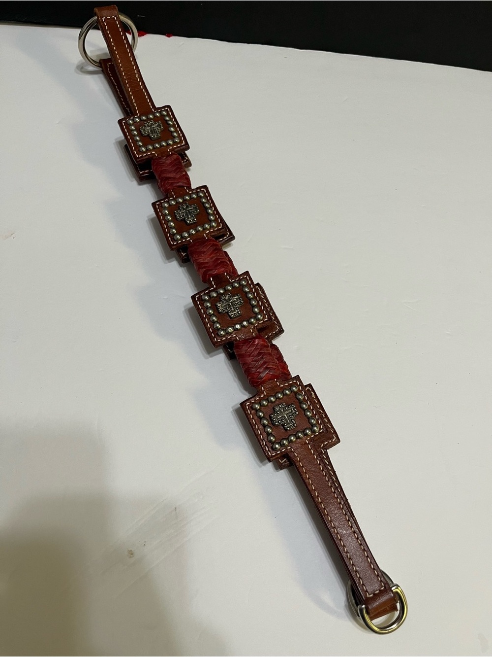 1 Piece Western Leather Breast Collar  Strap with Square Stud Accents